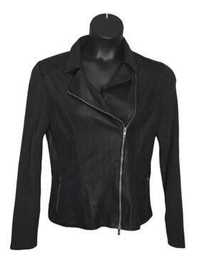 Airstep Retro Faux Leather Moto Sweater Knit Sleeves Black Large
